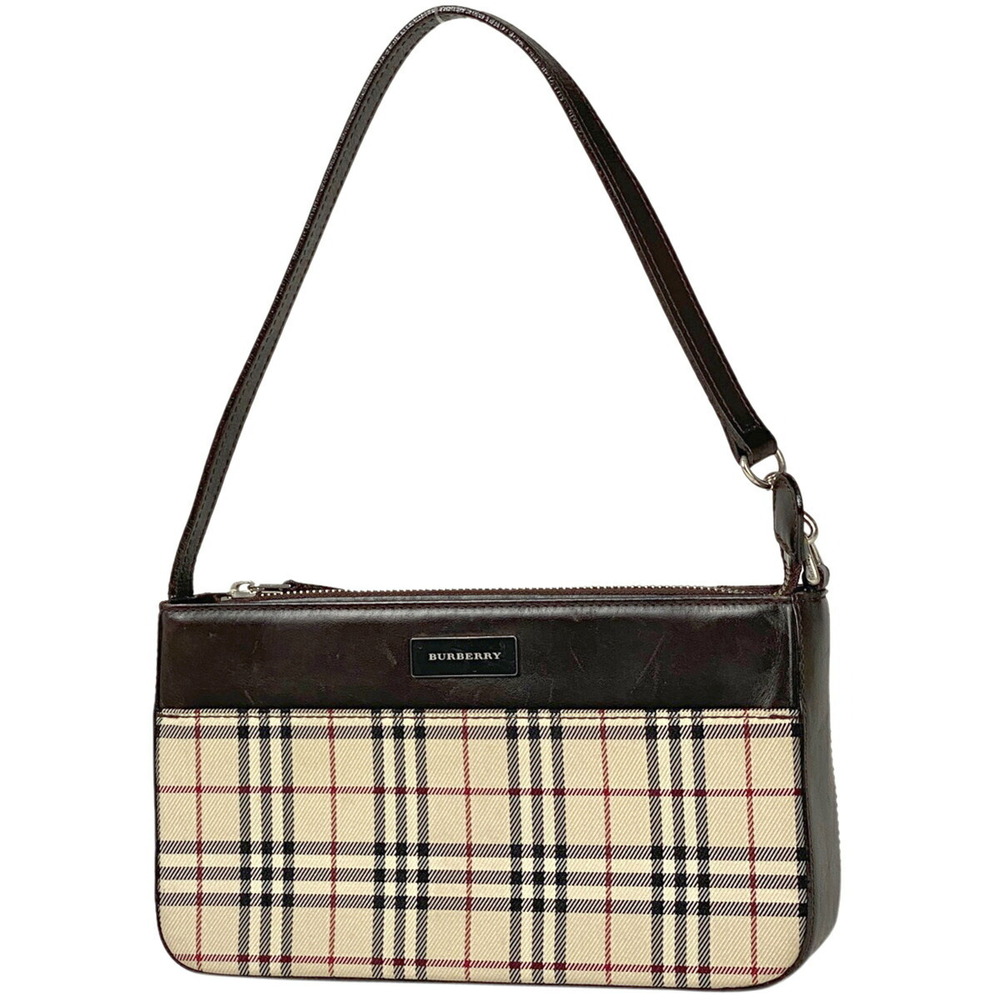 Burberry Check Shoulder Bag Handbag Canvas Beige Brown